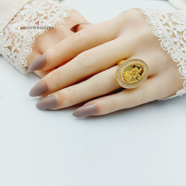 Zircon Studded Ounce Ring Made of 21K Gold by Saeed Jewelry 