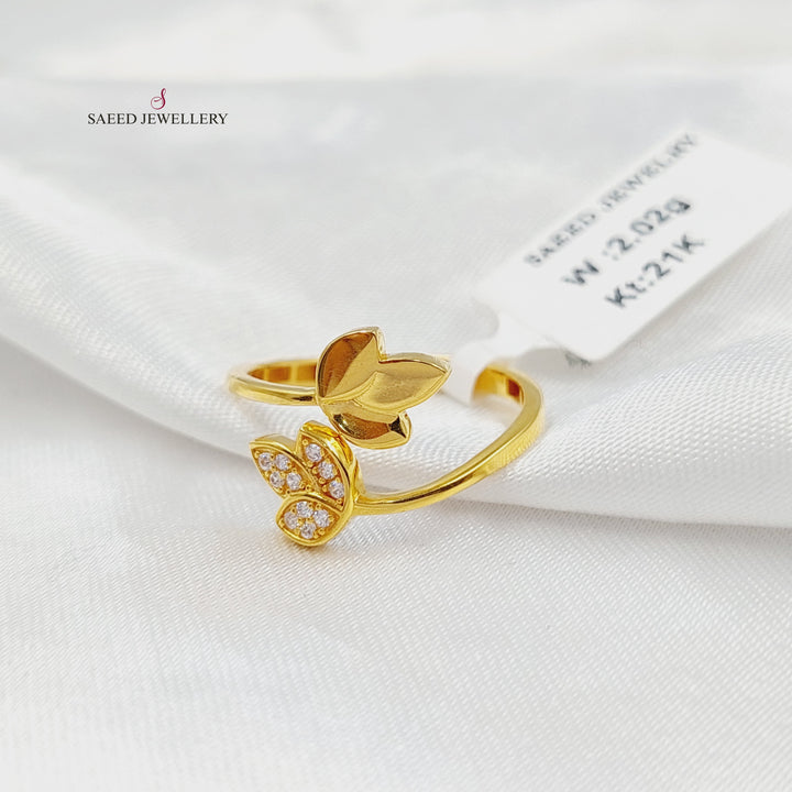 Zircon Studded Leaf Ring Made of 21K Gold by Saeed Jewelry 