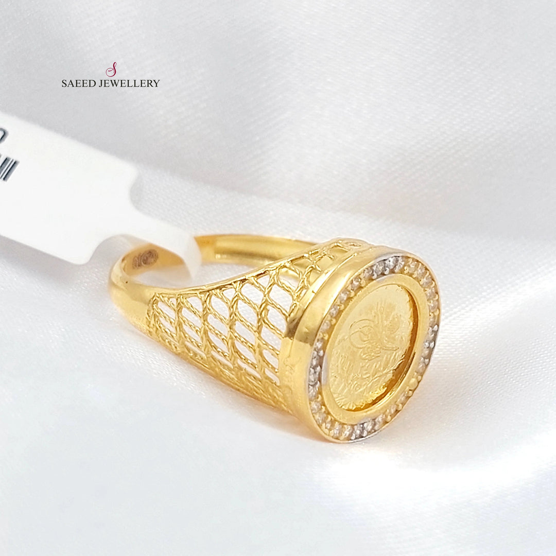 Zircon Studded Rashadi Ring Made of 21K Gold by Saeed Jewelry 