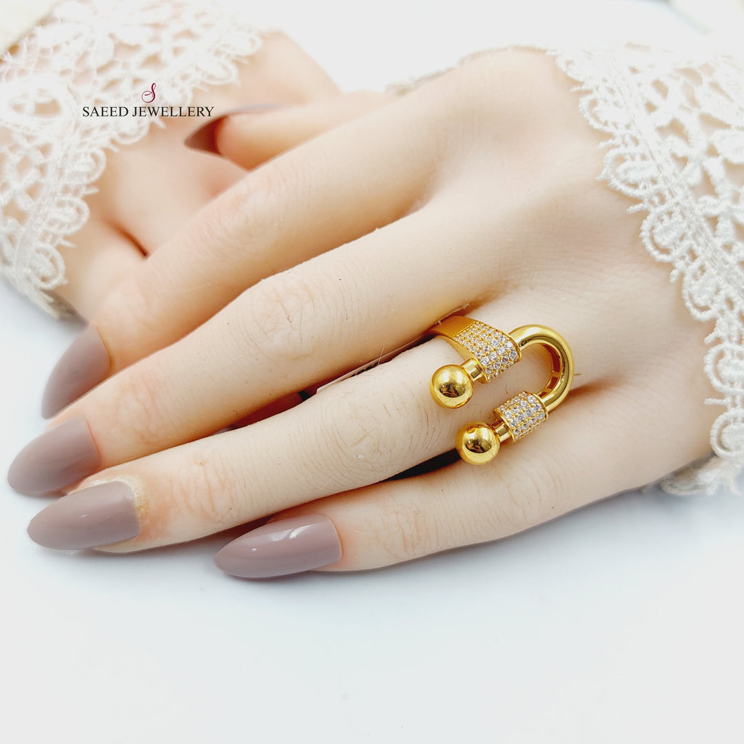 Zircon Studded Paperclip Ring Made of 21K Gold by Saeed Jewelry 