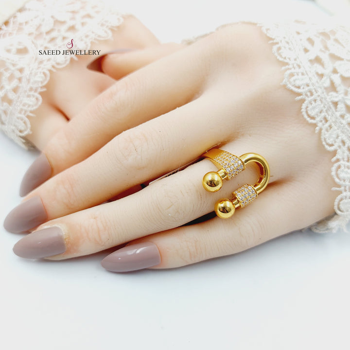 Zircon Studded Paperclip Ring Made of 21K Gold by Saeed Jewelry 