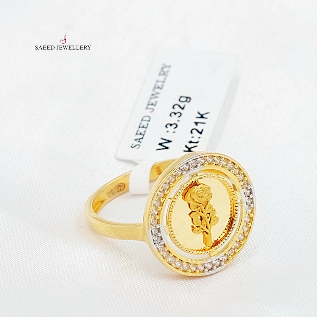 Zircon Studded Ounce Ring Made of 21K Gold by Saeed Jewelry 