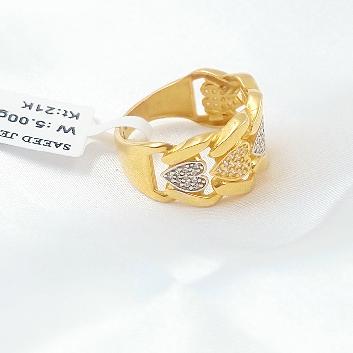Zircon Studded Heart Ring Made of 21K Gold by Saeed Jewelry 