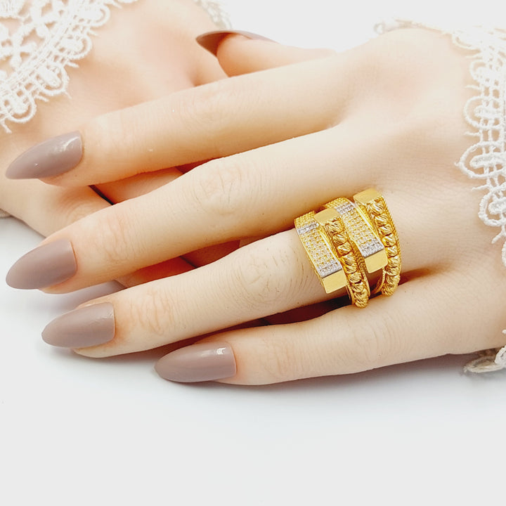 21K خاتم هرم مرصع-مجوهرات الشيخ سعيد-Saeed Jewelry 