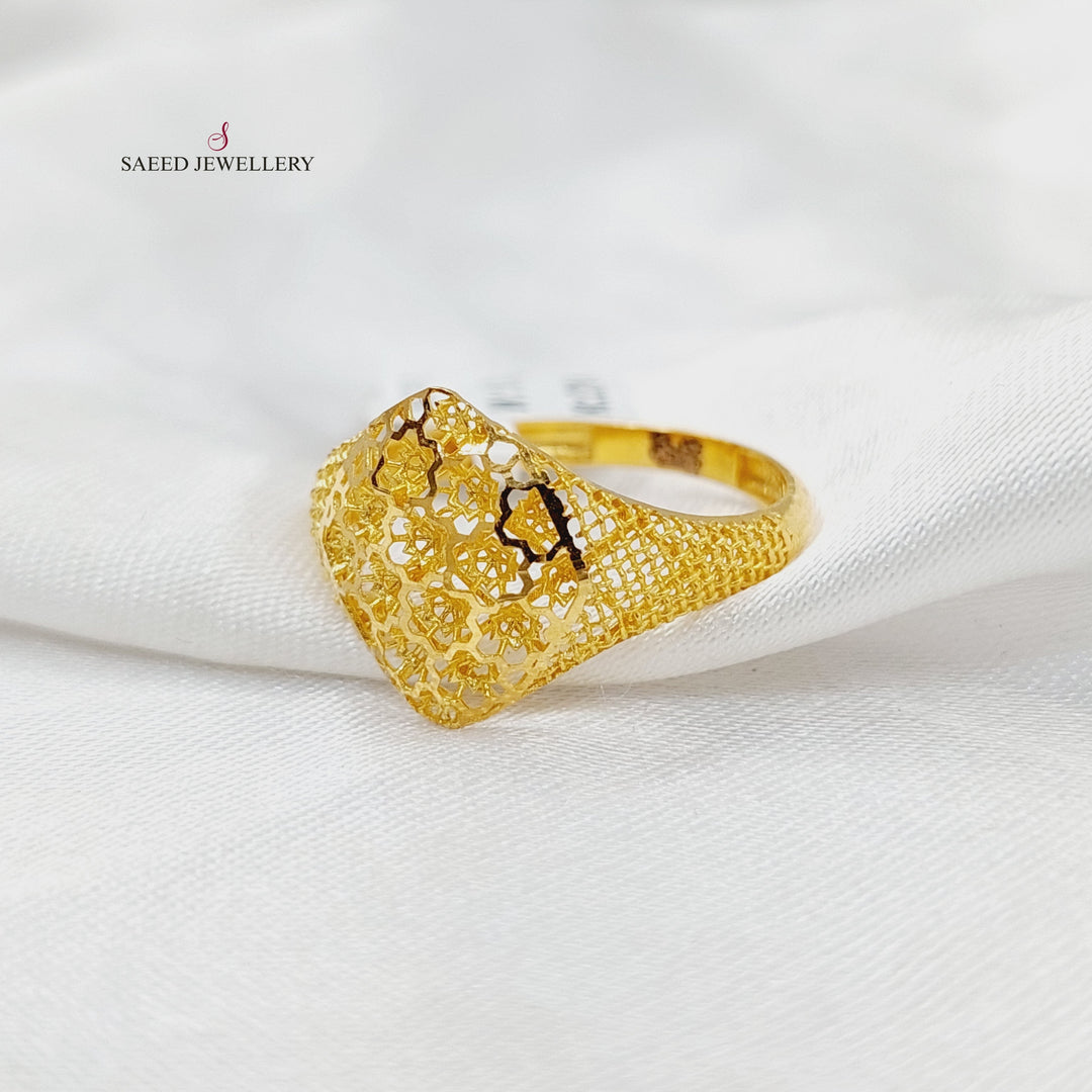 21K Gold Deluxe Engraved Ring by Saeed Jewelry - Image 3