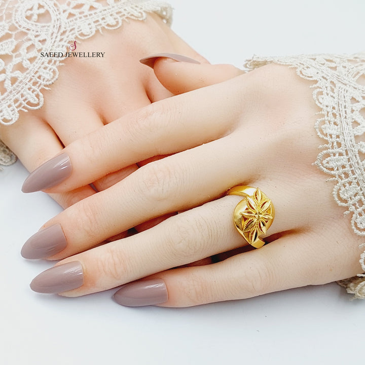 21K خاتم ورق الشجر اكسترا-مجوهرات الشيخ سعيد-Saeed Jewelry 