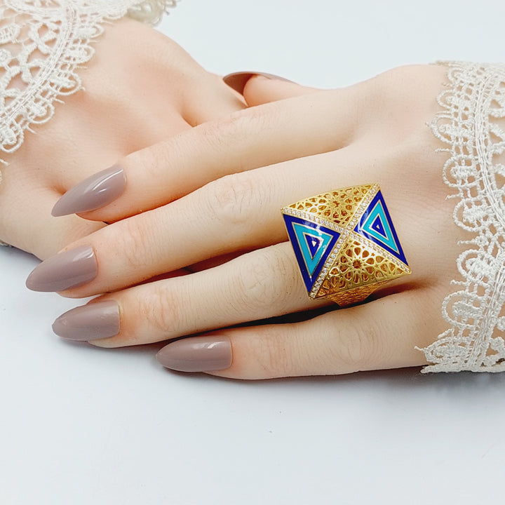 21K Gold Enameled & Zircon Studded Pyramid Ring by Saeed Jewelry - Image 4