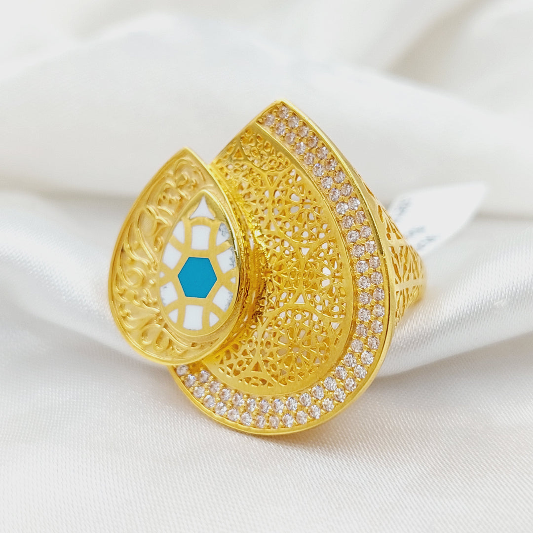 21K Gold Enameled & Zircon Studded Islamic Ring by Saeed Jewelry - Image 2