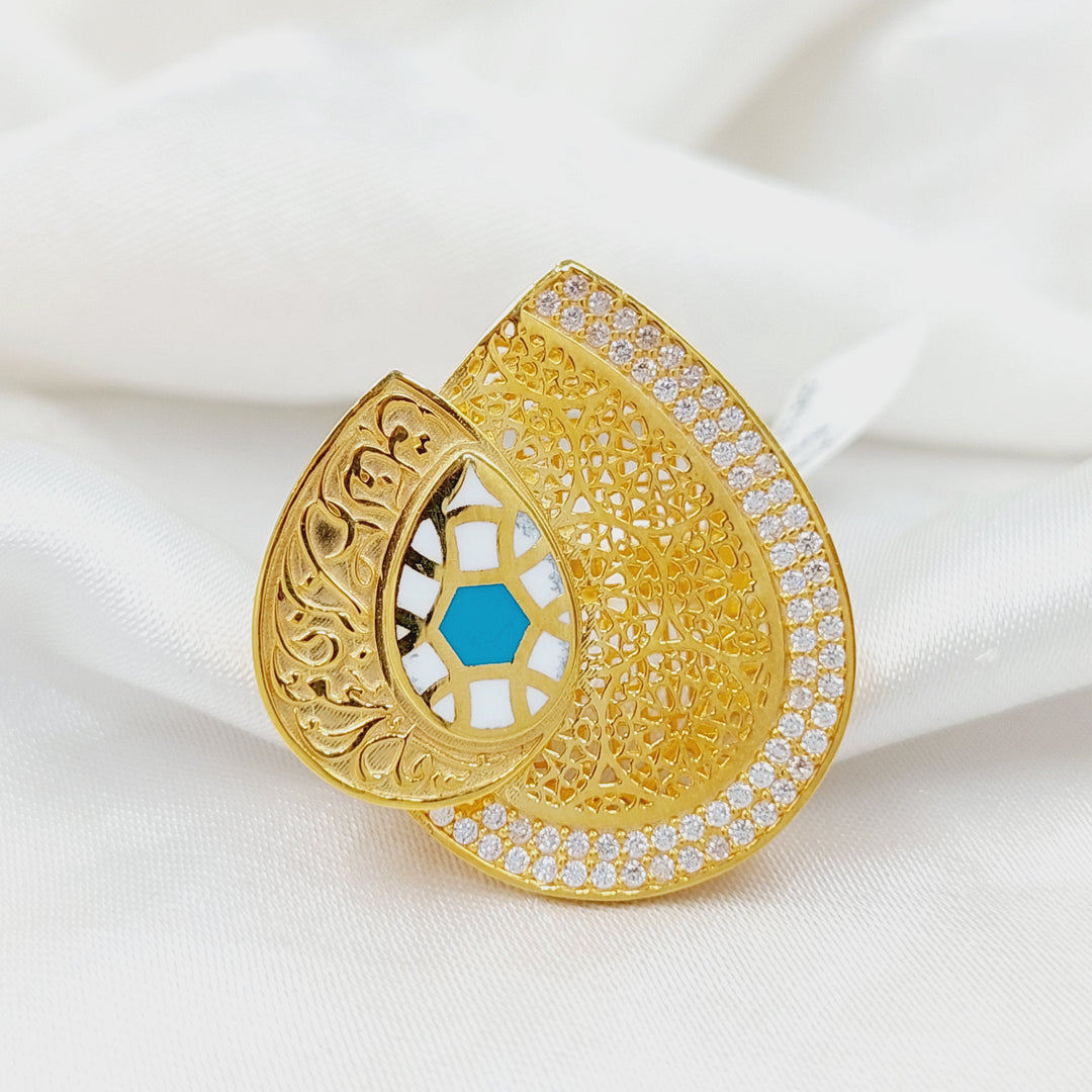 21K Gold Enameled & Zircon Studded Islamic Ring by Saeed Jewelry - Image 3