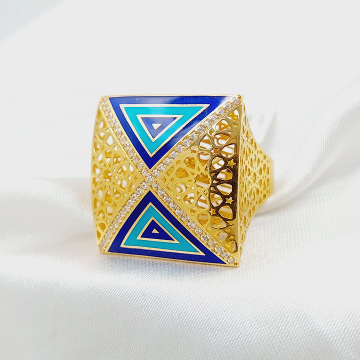 21K Gold Enameled & Zircon Studded Pyramid Ring by Saeed Jewelry - Image 2