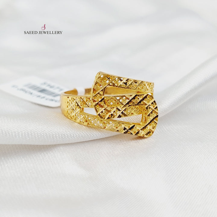 21K Gold Engraved Belt Ring by Saeed Jewelry - Image 2