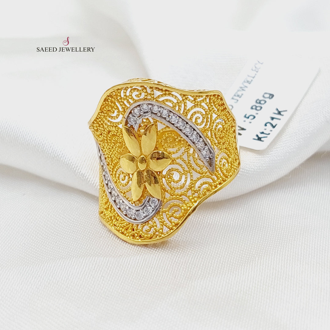 21K Gold Zircon Studded Tie Ring by Saeed Jewelry - Image 3