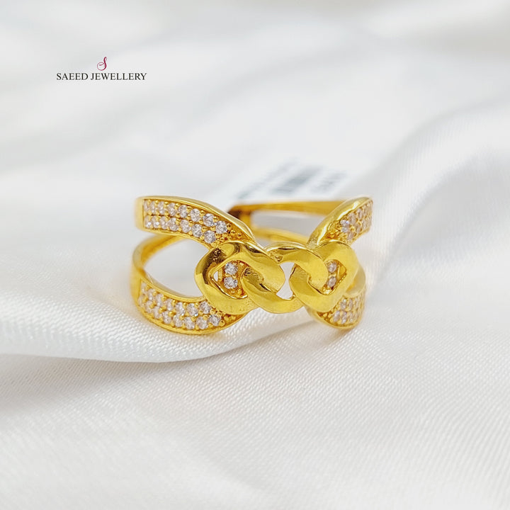 21K Gold Zircon Studded X Style Ring by Saeed Jewelry - Image 1