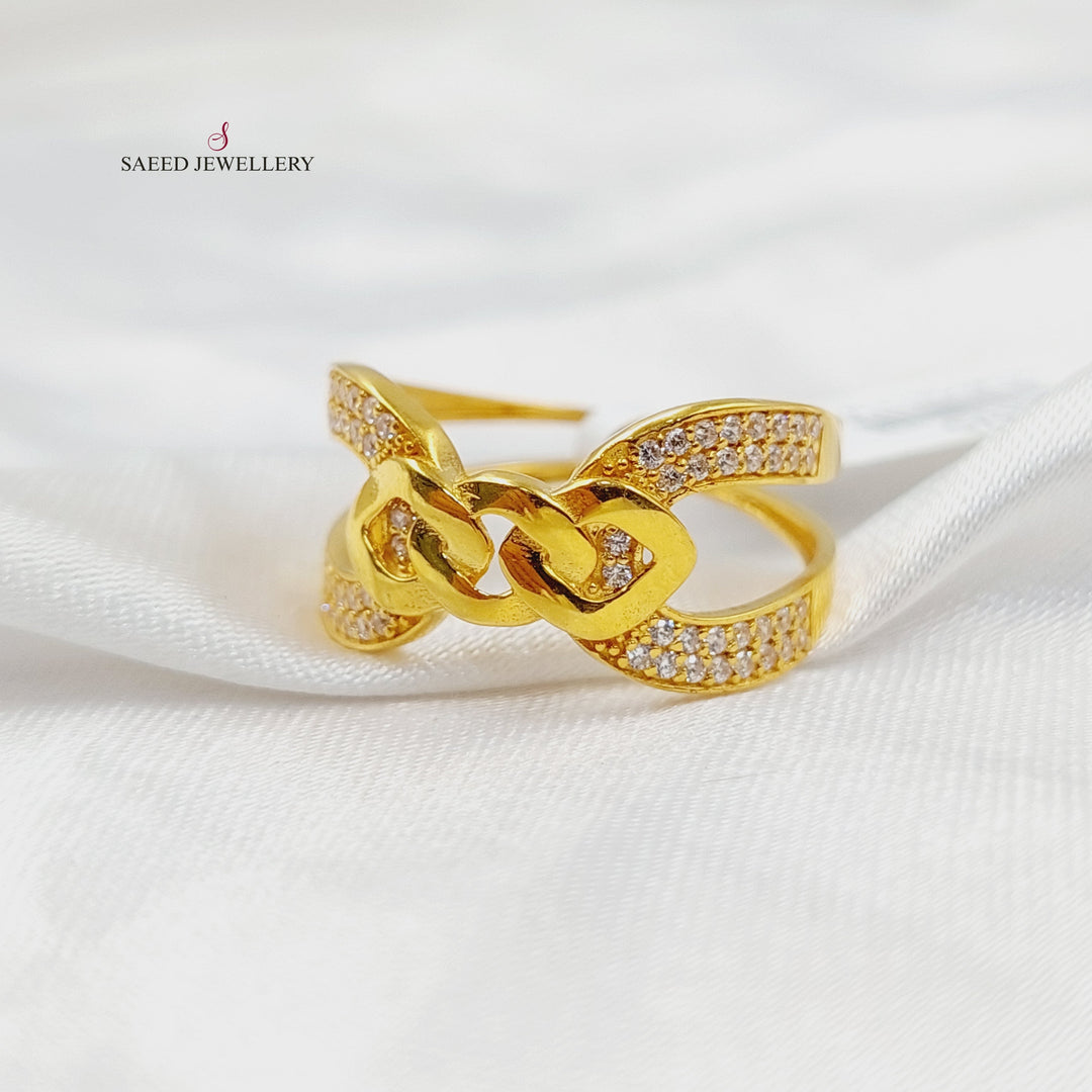 21K Gold Zircon Studded X Style Ring by Saeed Jewelry - Image 3