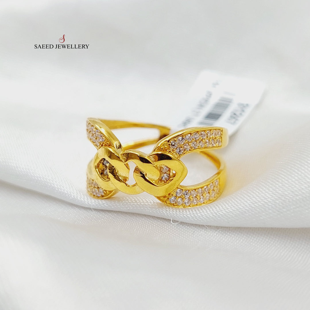 21K Gold Zircon Studded X Style Ring by Saeed Jewelry - Image 2