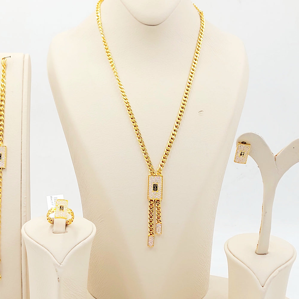 21K طقم جنزير مرصع-مجوهرات الشيخ سعيد-Saeed Jewelry 