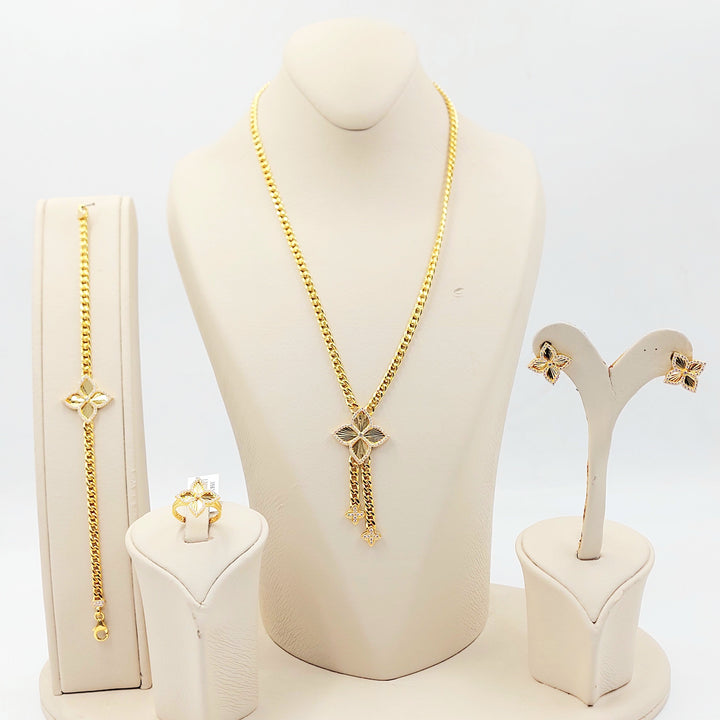 21K طقم وردة مرصع-مجوهرات الشيخ سعيد-Saeed Jewelry 