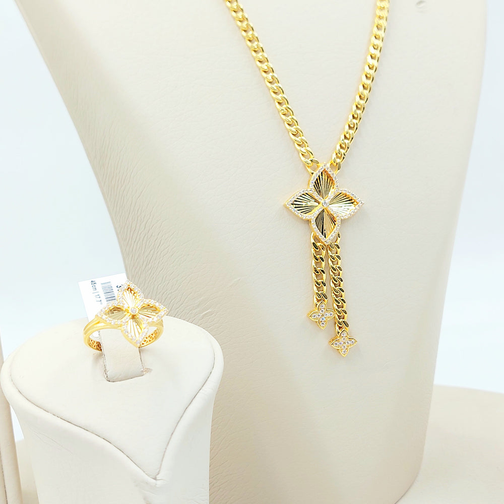 21K طقم وردة مرصع-مجوهرات الشيخ سعيد-Saeed Jewelry 