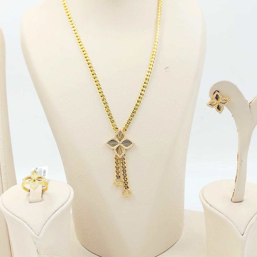 21K طقم وردة مرصع-مجوهرات الشيخ سعيد-Saeed Jewelry 