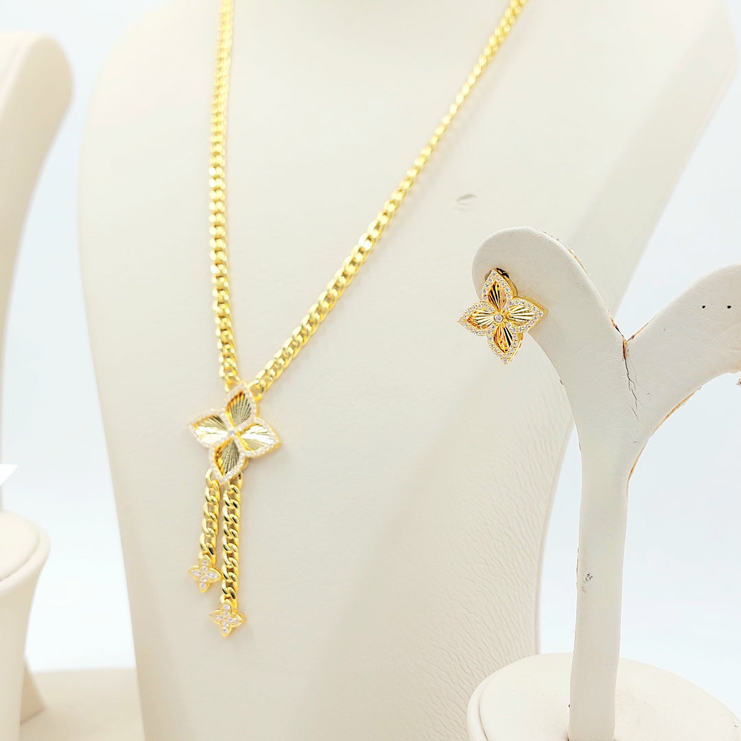 21K طقم وردة مرصع-مجوهرات الشيخ سعيد-Saeed Jewelry 