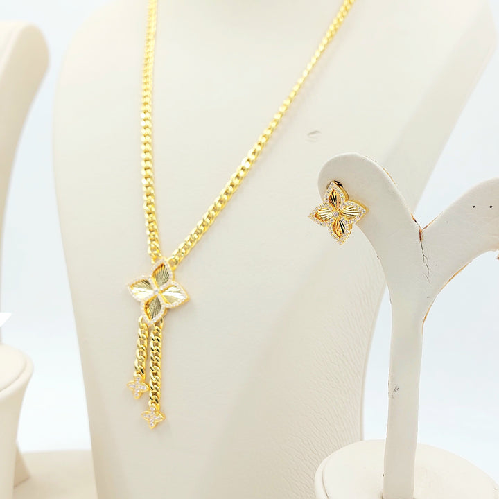 21K طقم وردة مرصع-مجوهرات الشيخ سعيد-Saeed Jewelry 