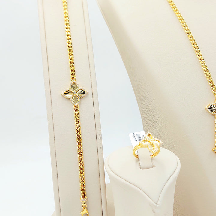 21K طقم وردة مرصع-مجوهرات الشيخ سعيد-Saeed Jewelry 