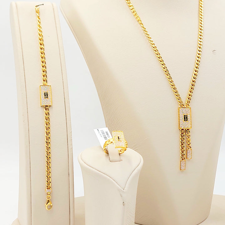 21K طقم جنزير مرصع-مجوهرات الشيخ سعيد-Saeed Jewelry 