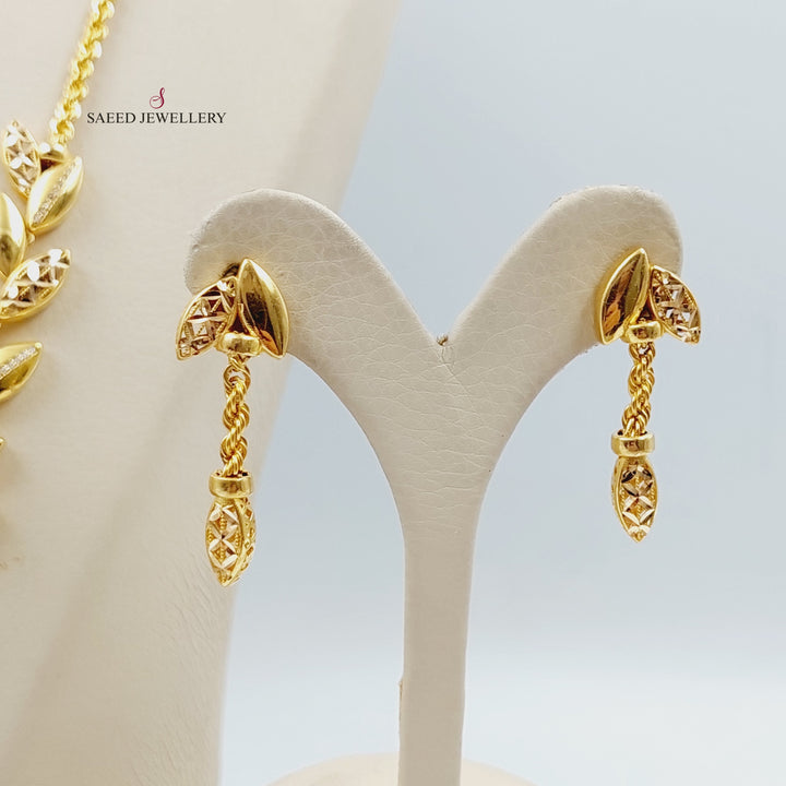 21K Gold Zircon Studded Leaf Set by Saeed Jewelry - Image 2