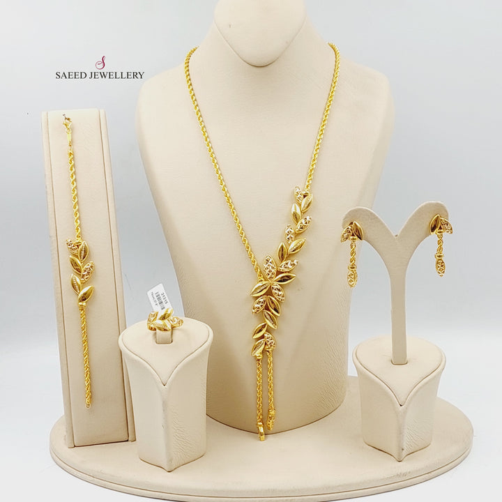 21K Gold Zircon Studded Leaf Set by Saeed Jewelry - Image 1