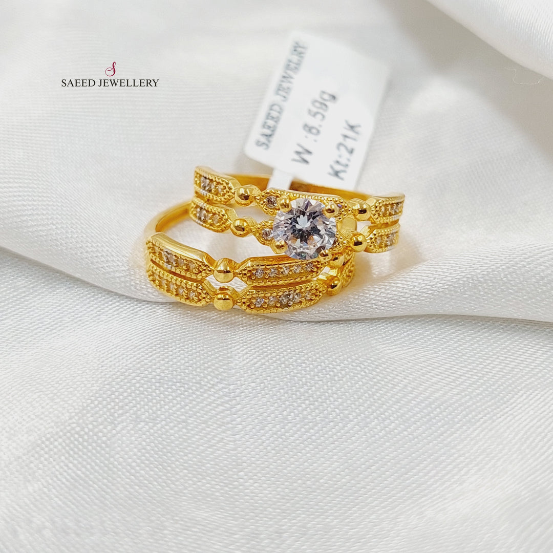 21K Gold Zircon Studded Twins Solitaire Engagement Ring by Saeed Jewelry - Image 3