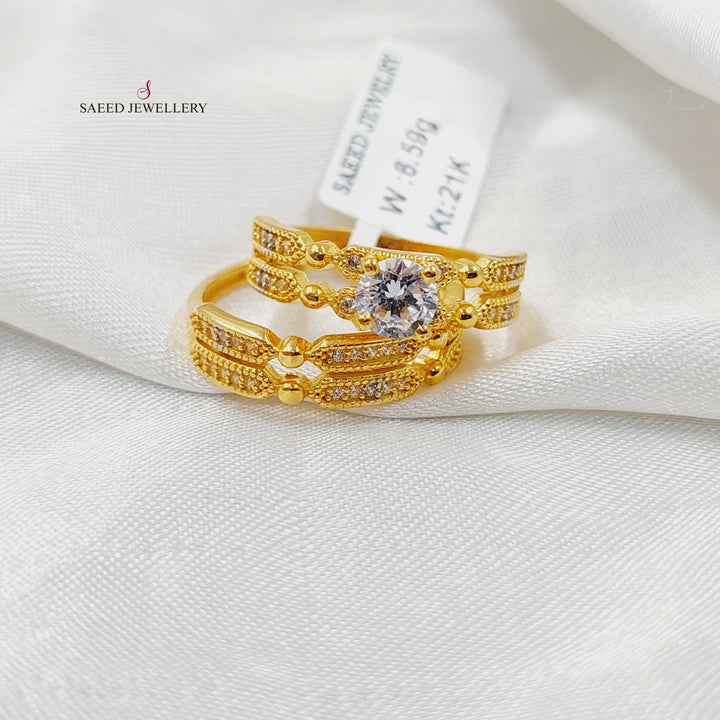 21K Gold Zircon Studded Twins Solitaire Engagement Ring by Saeed Jewelry - Image 3