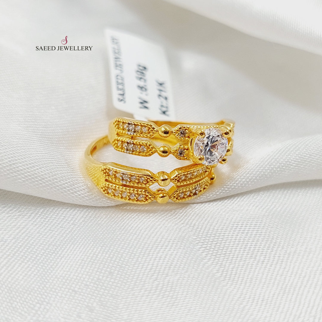 21K Gold Zircon Studded Twins Solitaire Engagement Ring by Saeed Jewelry - Image 1