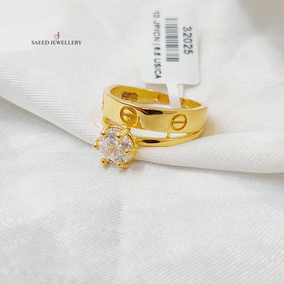 21K Gold Zircon Studded Twins Solitaire Engagement Ring by Saeed Jewelry - Image 1