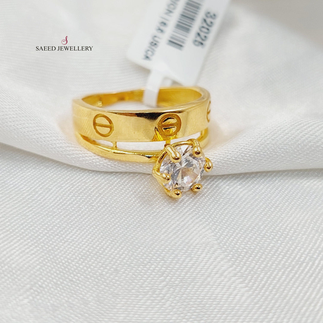 21K Gold Zircon Studded Twins Solitaire Engagement Ring by Saeed Jewelry - Image 3