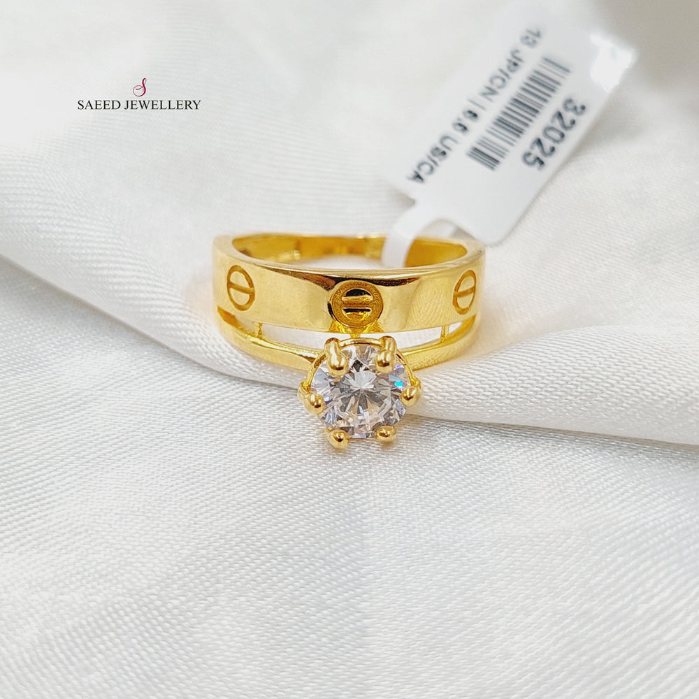 21K Gold Zircon Studded Twins Solitaire Engagement Ring by Saeed Jewelry - Image 2