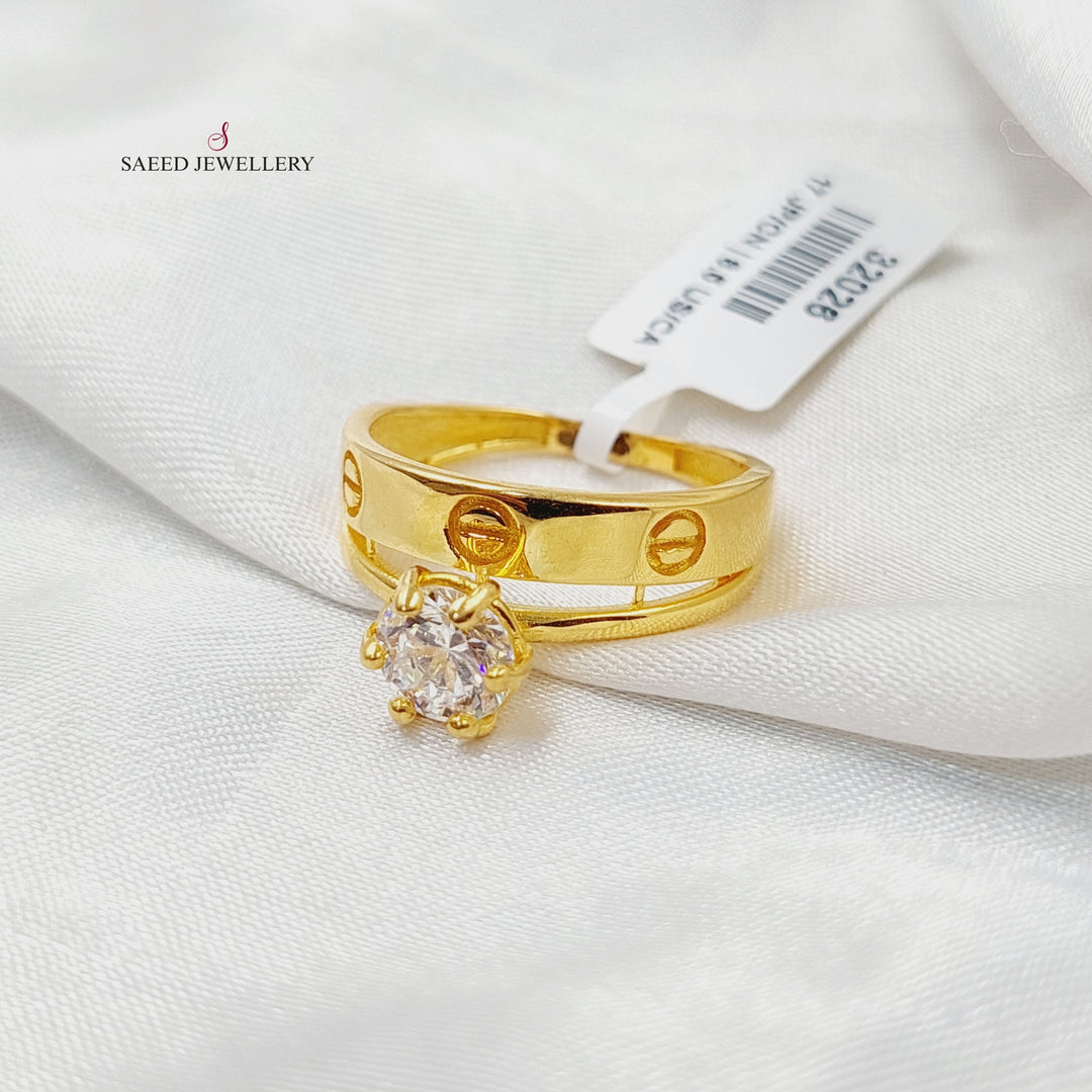 21K Gold Zircon Studded Twins Solitaire Engagement Ring by Saeed Jewelry - Image 5