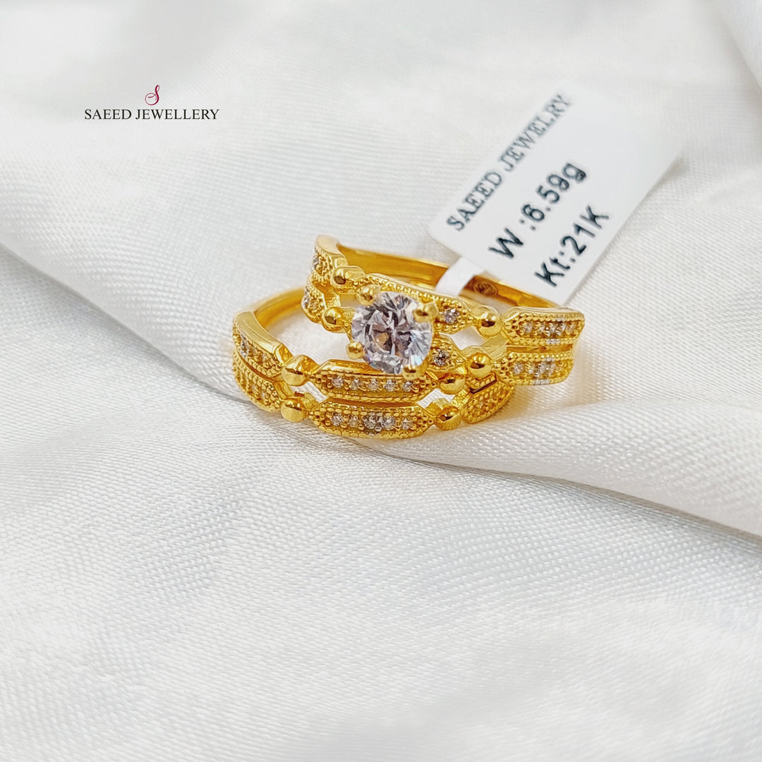 21K Gold Zircon Studded Twins Solitaire Engagement Ring by Saeed Jewelry - Image 2