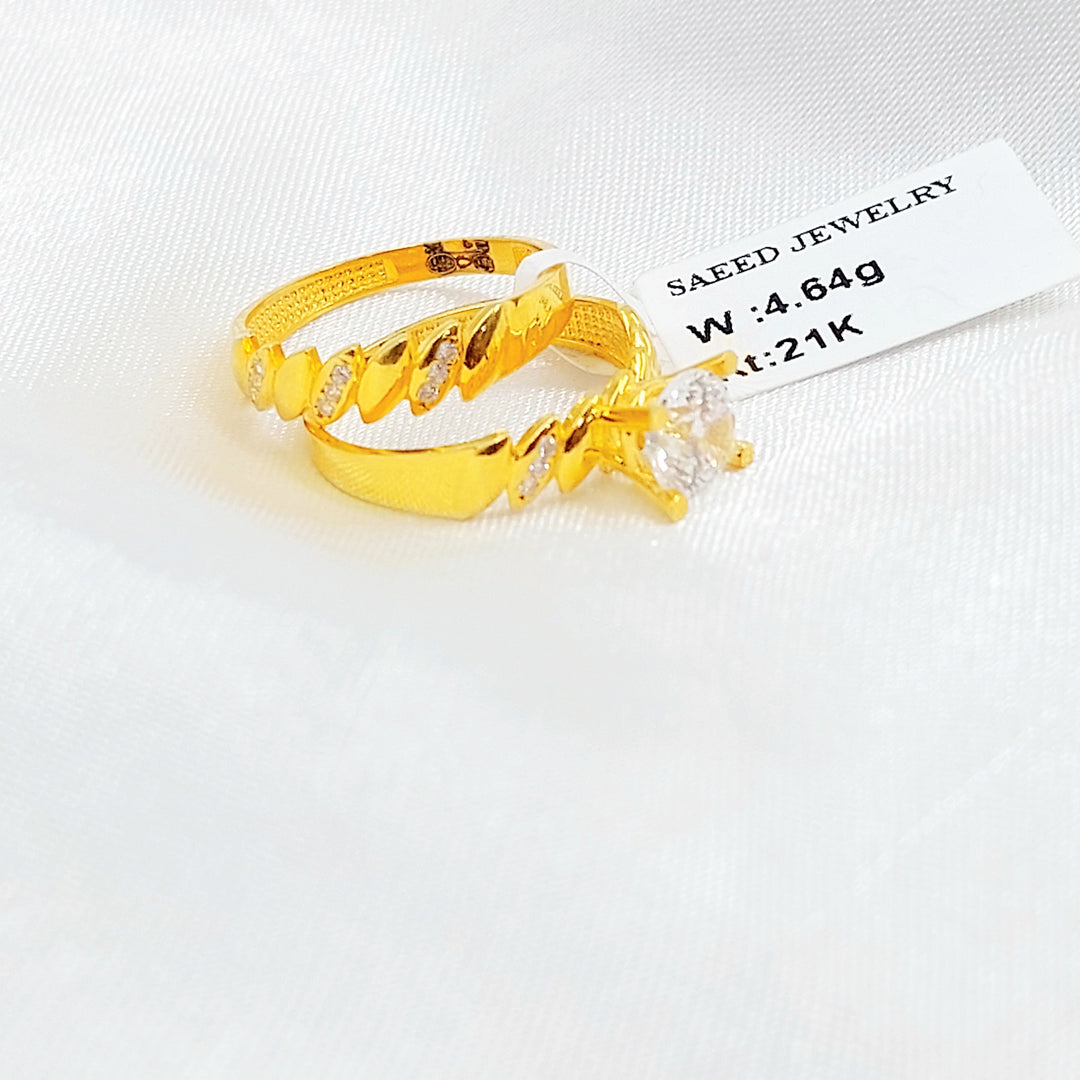 Zircon Studded Twins Wedding Ring Made of 21K Gold by Saeed Jewelry 