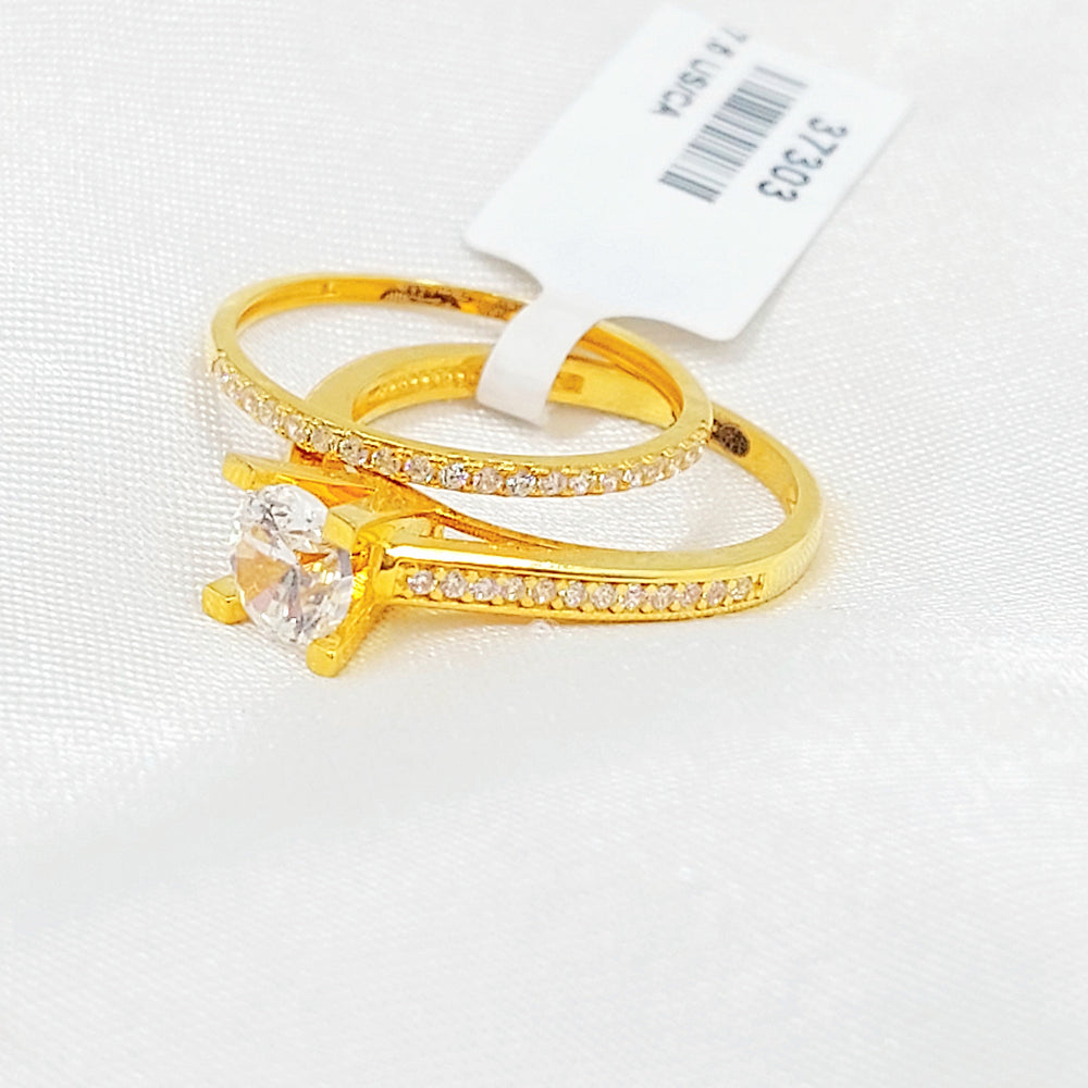 Zircon Studded Twins Wedding Ring Made of 21K Gold by Saeed Jewelry 