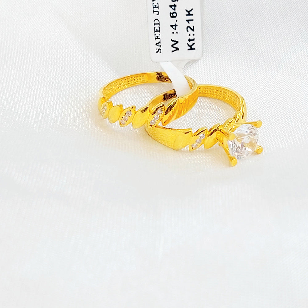 Zircon Studded Twins Wedding Ring Made of 21K Gold by Saeed Jewelry 