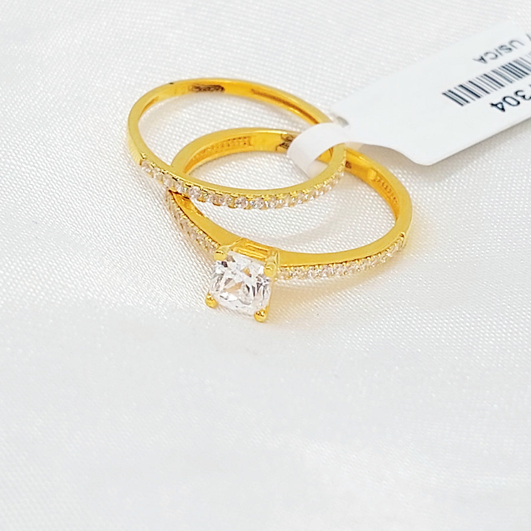 Zircon Studded Twins Wedding Ring Made of 21K Gold by Saeed Jewelry 