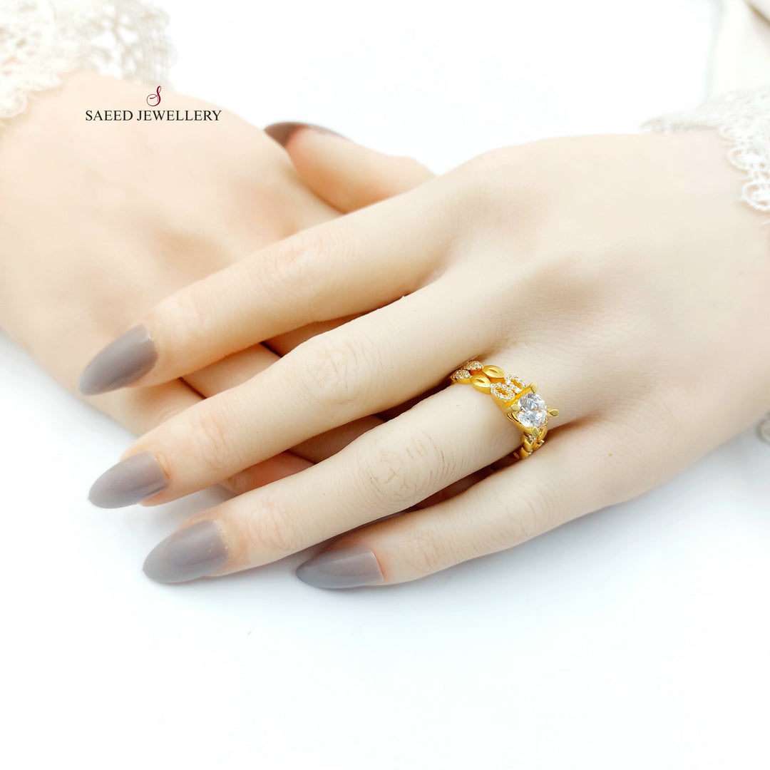 Zircon Studded Twins Wedding Ring Made of 21K Gold by Saeed Jewelry 