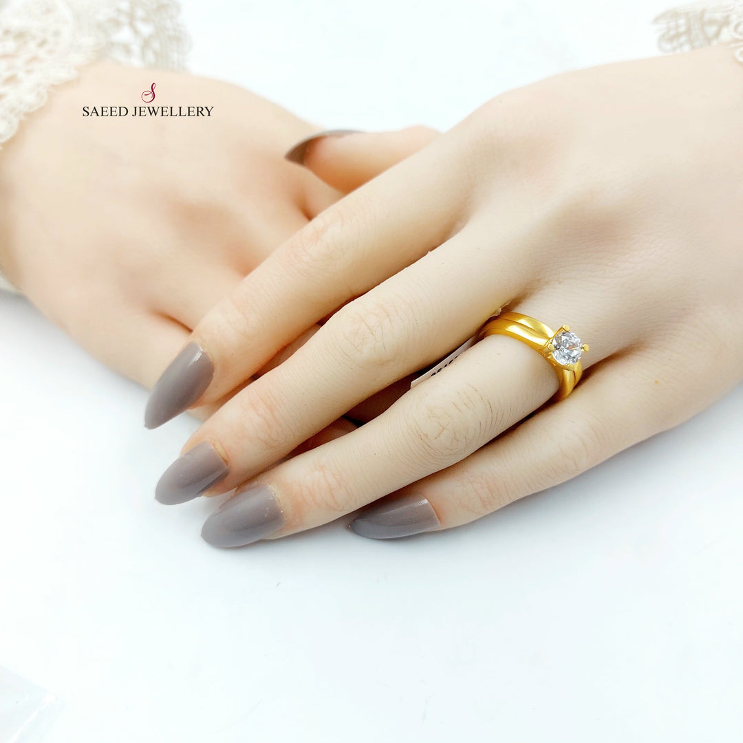 Zircon Studded Twins Wedding Ring Made of 21K Gold by Saeed Jewelry 