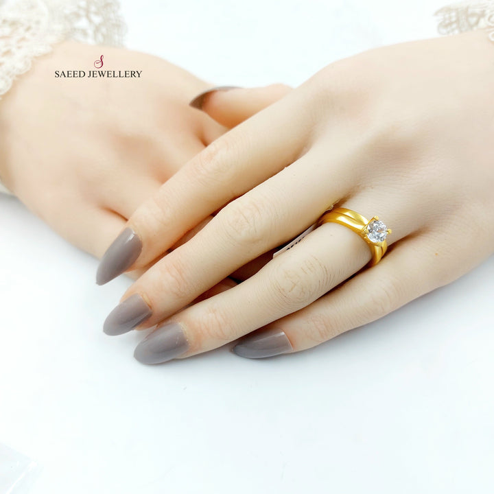 Zircon Studded Twins Wedding Ring Made of 21K Gold by Saeed Jewelry 