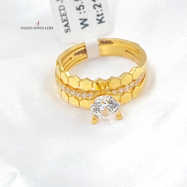 Zircon Studded Twins Wedding Ring Made of 21K Gold by Saeed Jewelry 