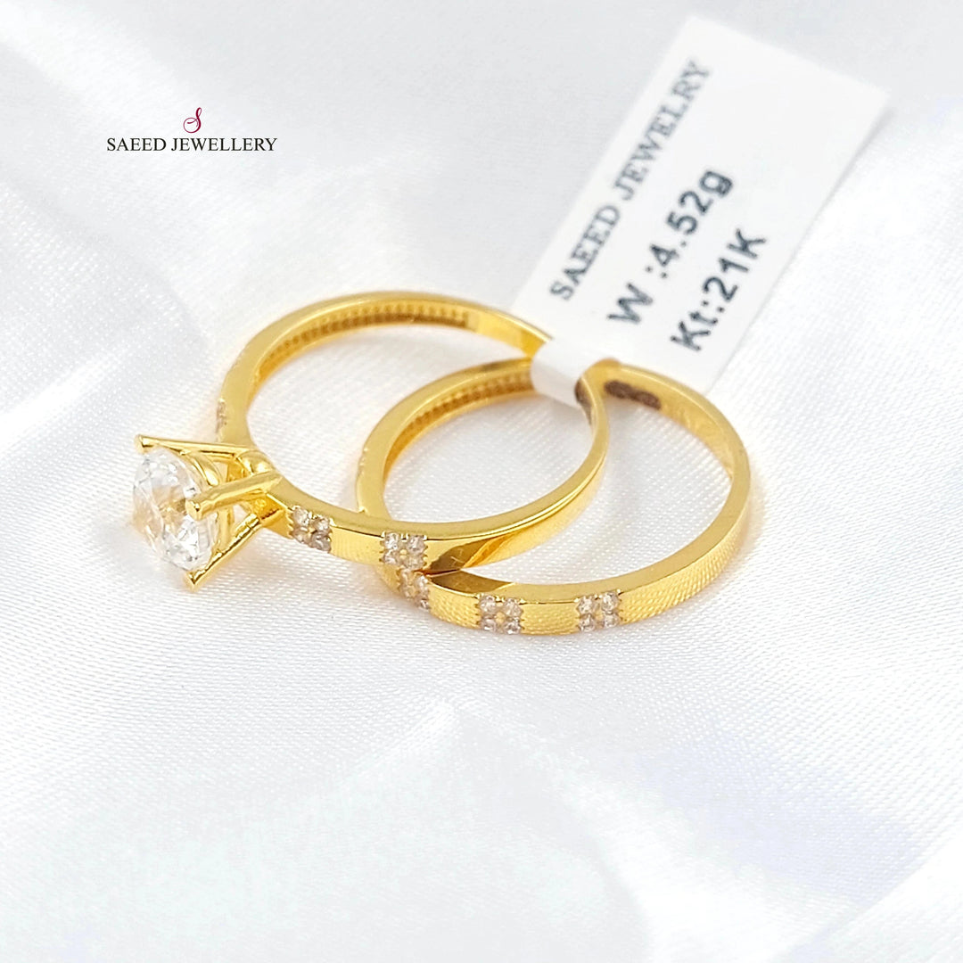 Zircon Studded Twins Wedding Ring Made of 21K Gold by Saeed Jewelry 