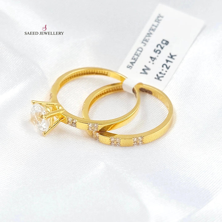 Zircon Studded Twins Wedding Ring Made of 21K Gold by Saeed Jewelry 