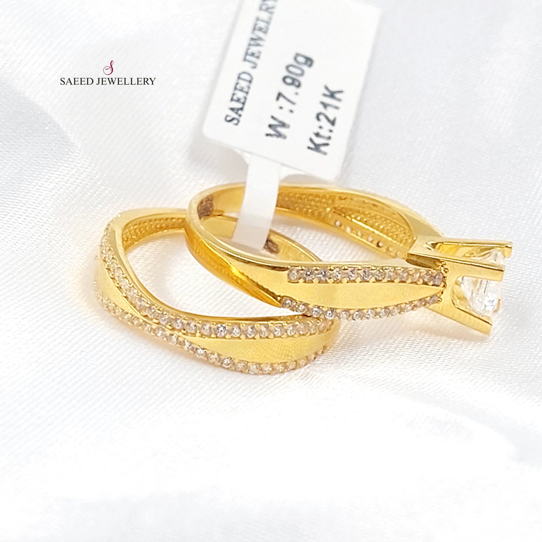 Zircon Studded Twins Wedding Ring Made of 21K Gold by Saeed Jewelry 