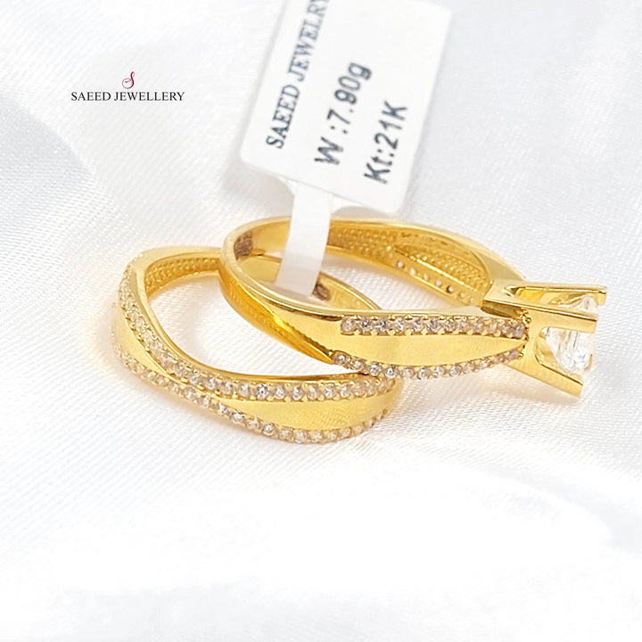 Zircon Studded Twins Wedding Ring Made of 21K Gold by Saeed Jewelry 