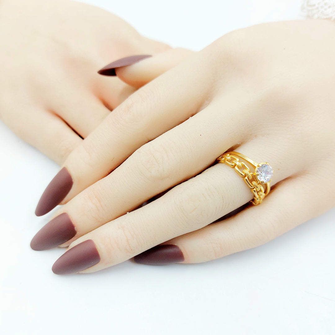 Zircon Studded Twins Wedding Ring Made of 21K Gold by Saeed Jewelry 